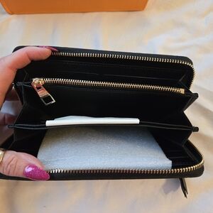 Black Zip-Around Leather Wallet - Women's